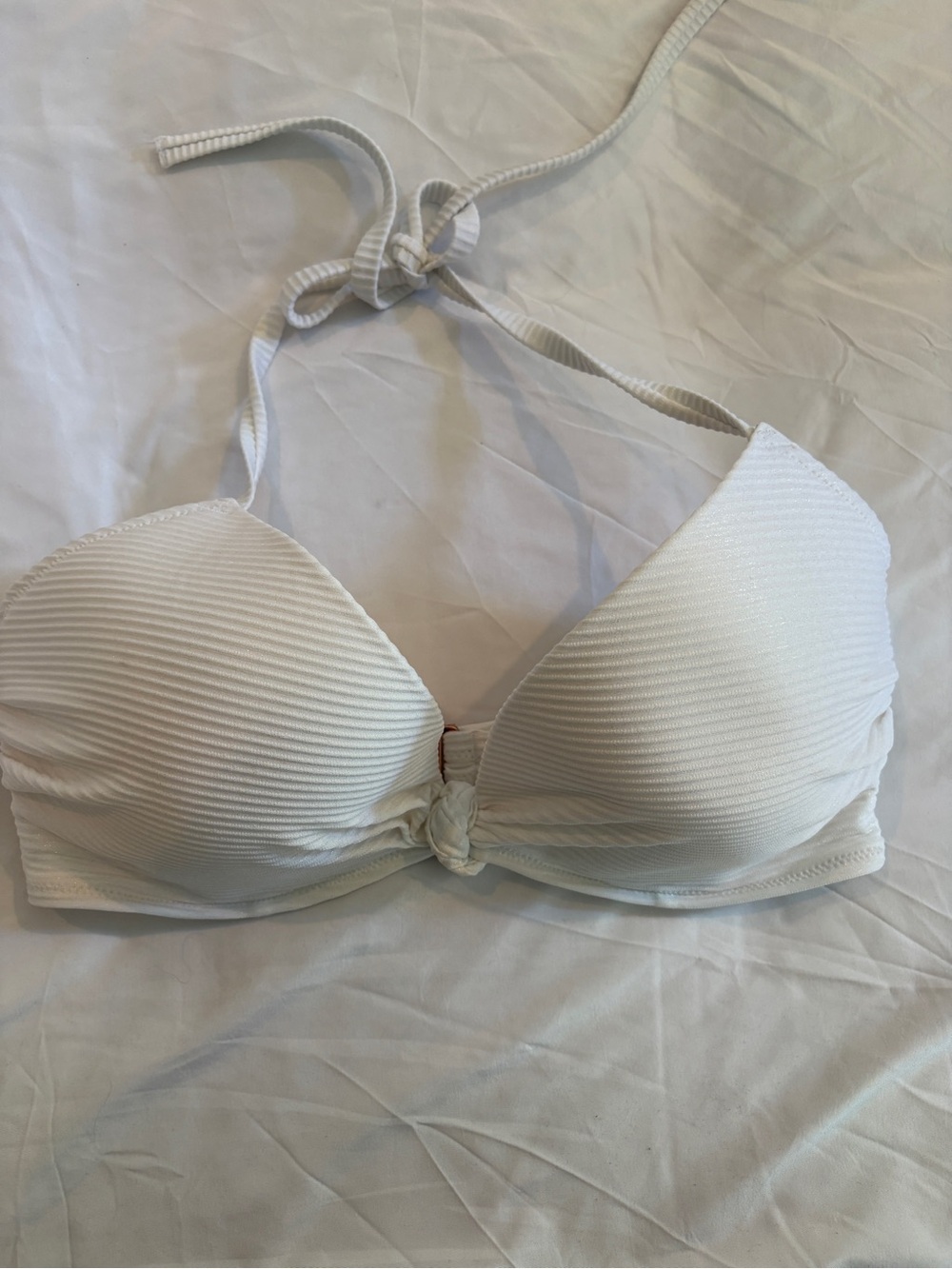aerie Ribbed Halter Bikini Top in White